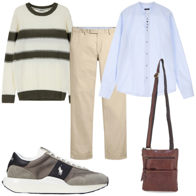 Outfit uomo - Total look #2129228. Stile Casual per Tutti i giorni. Abbinamento con camicie, maglieria, pantaloni chino, sneakers, portafogli.