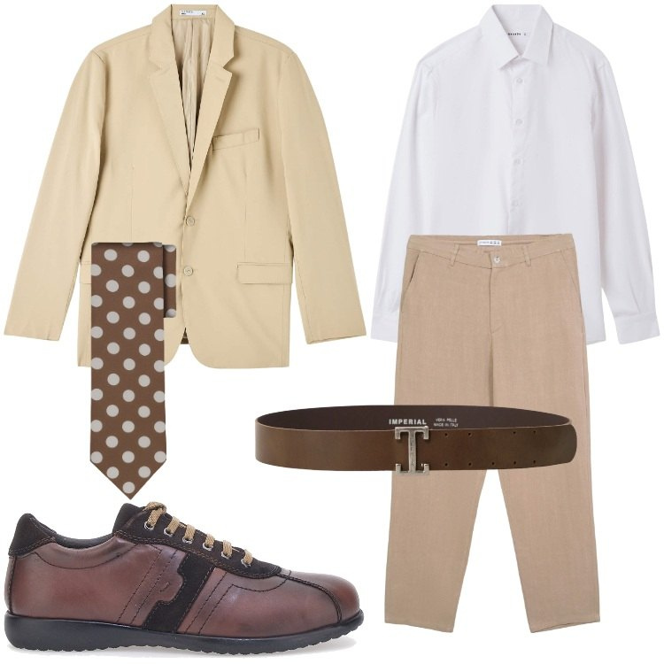 Outfit uomo - Eleganza a pois. Stile Business/Elegante per Ufficio. Abbinamento con giacche, camicie, pantaloni chino, cinture, scarpe stringate, cravatte.