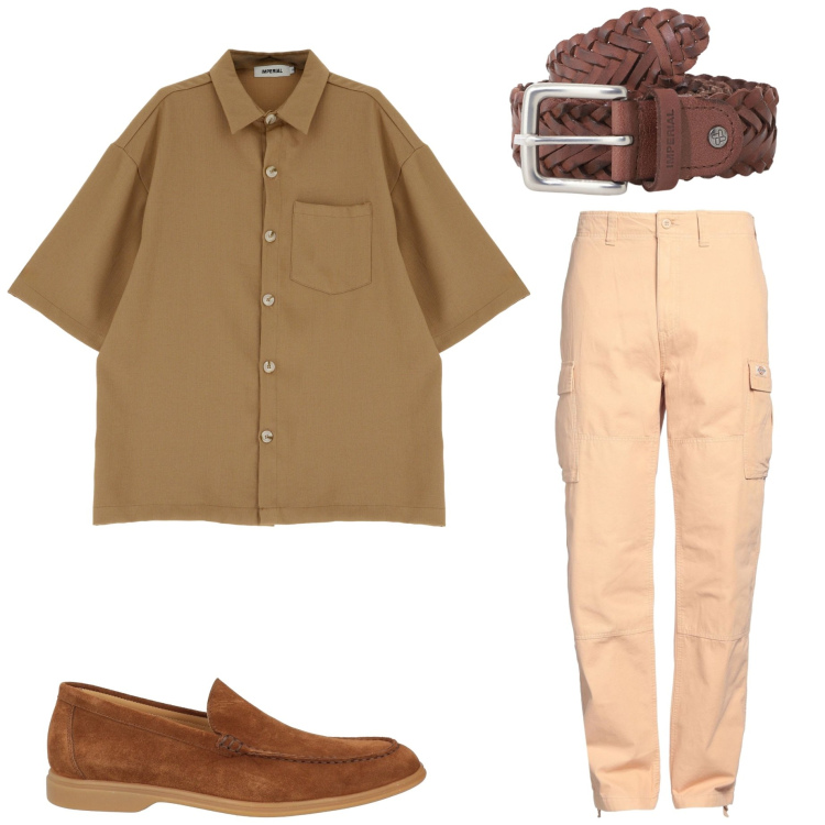 Outfit uomo - In ufficio. Stile Urban per Ufficio. Abbinamento con pantaloni cargo, scarpe stringate, camicie a manica corta, cinture.