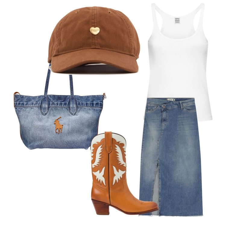 Outfit donna - Country. Stile Urban per Tutti i giorni. Abbinamento con gonne longuette, stivali, borse tote, canottiere, cappelli.