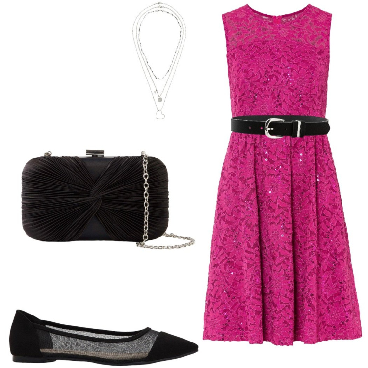 Outfit donna - Summer Bonprix. Stile Chic per Serata fuori. Abbinamento con vestiti, cinture, collane, ballerine, pochette.