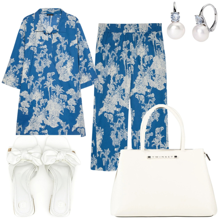 Outfit donna - Elegante con stile. Stile Glamour per Tutti i giorni. Abbinamento con borse a mano, orecchini, vestiti corti, pantaloni, ciabatte.