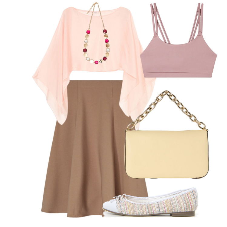 Outfit donna - Pranzo della festa della mamma - @ambros. Stile Bon Ton per Tutti i giorni. Abbinamento con canottiere, collane, gonne longuette, bolero, borse a tracolla, ballerine.