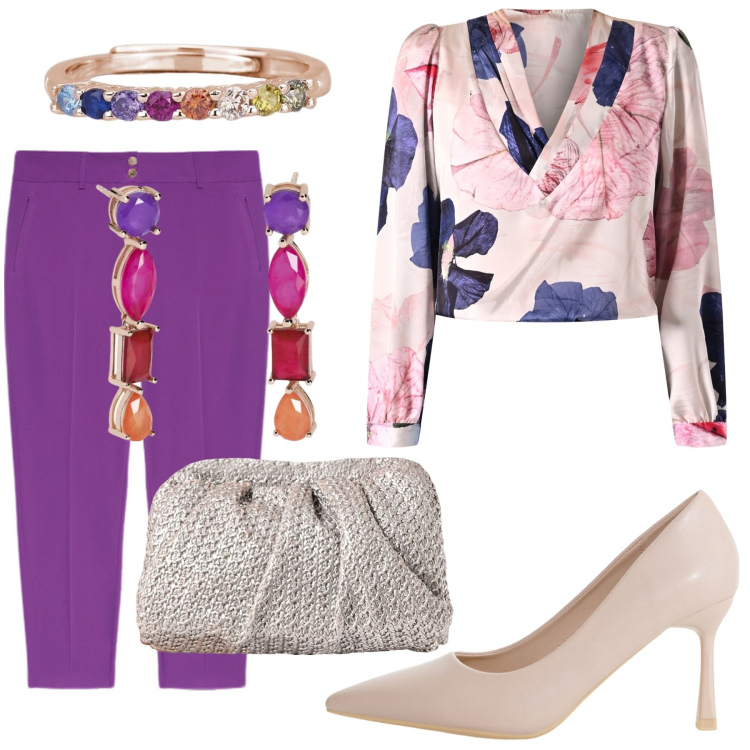 Outfit donna - Total look #2129415. Abbinamento con anelli, orecchini, bluse, clutch, décolleté, pantaloni chino.