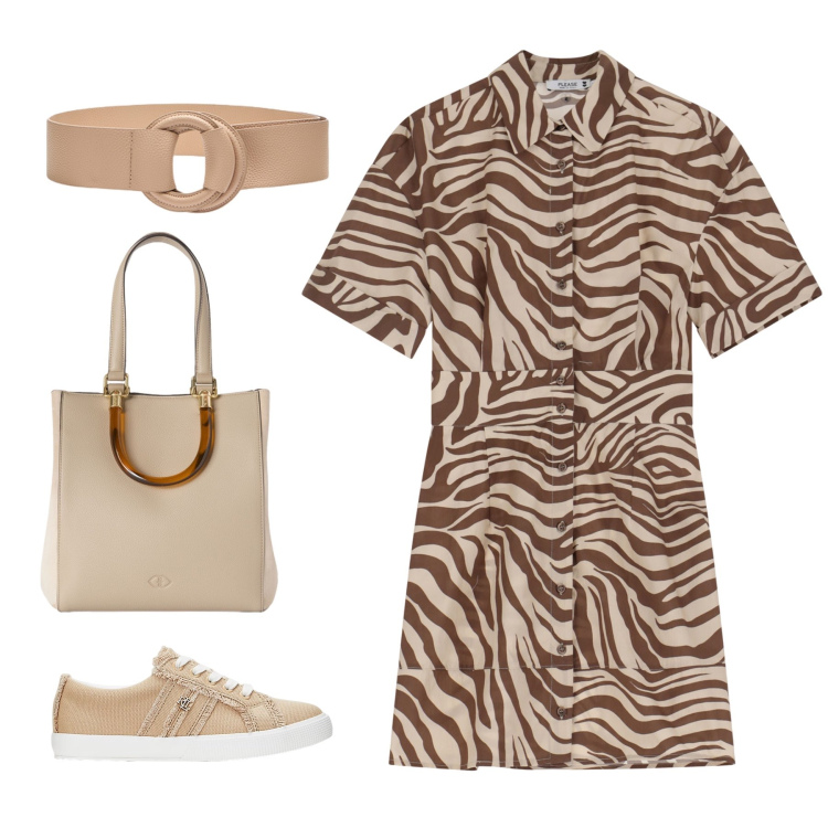 Outfit donna - Total look #2129451. Stile Casual per Tutti i giorni. Abbinamento con vestiti corti, sneakers, shopping bag, cinture.