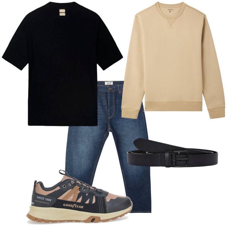 Outfit uomo - Total look #2129488. Stile Casual per Tutti i giorni. Abbinamento con jeans, felpe, cinture, t-shirt, sneakers.