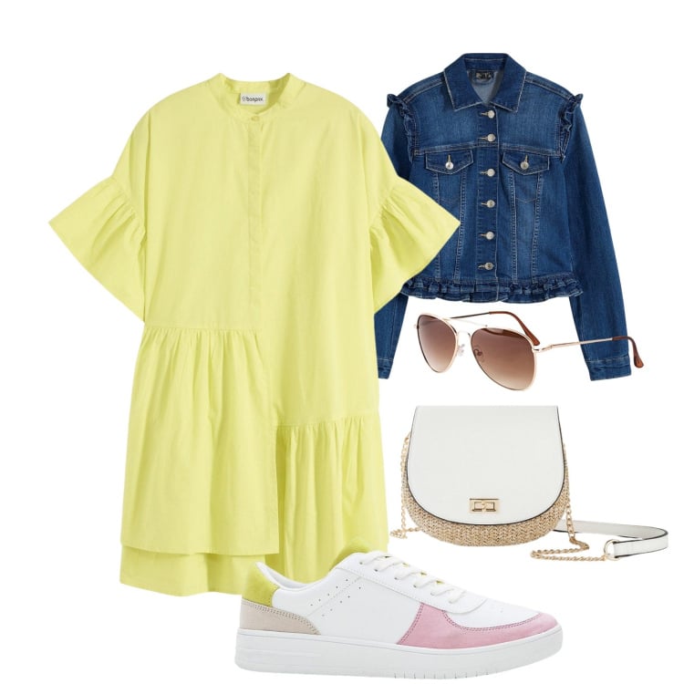 Outfit donna - Comoda. Stile Basic per Tutti i giorni. Abbinamento con blazer, occhiali da sole, vestiti, sneakers, borse a tracolla.