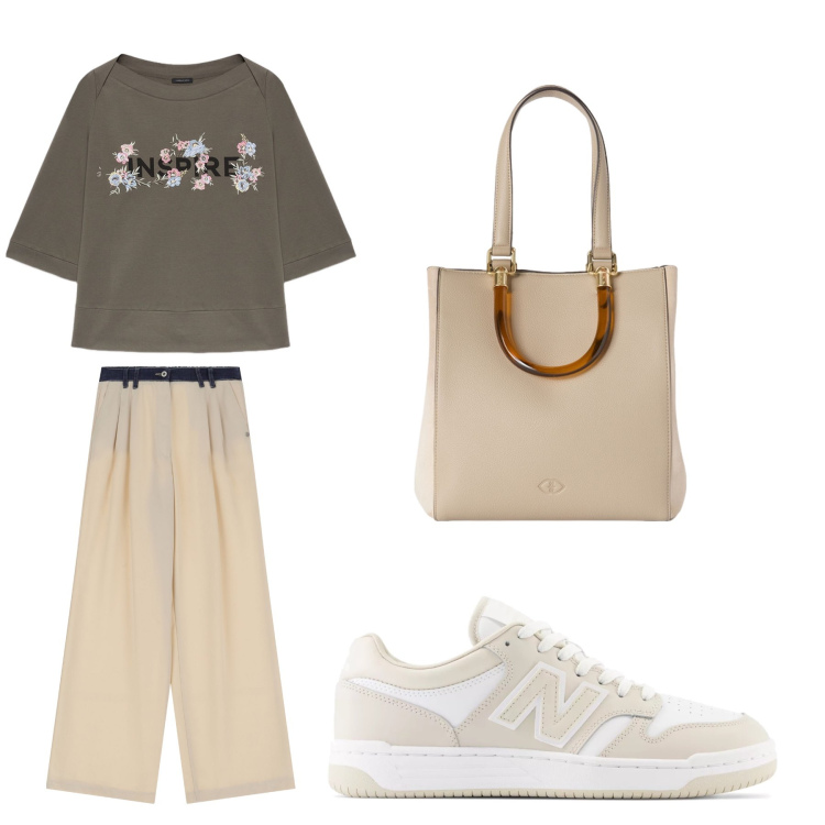 Outfit donna - Aperitivo. Stile Trendy per Tutti i giorni. Abbinamento con sneakers, pantaloni, felpe, shopping bag.