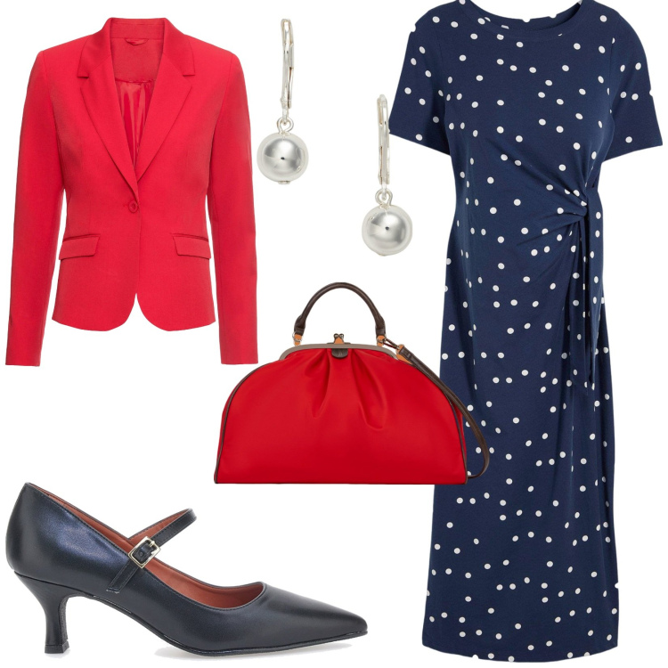 Outfit donna - Total look retrò. Stile Vintage retrò per Tutti i giorni. Abbinamento con vestiti lunghi, blazer, orecchini, décolleté, borse a spalla.