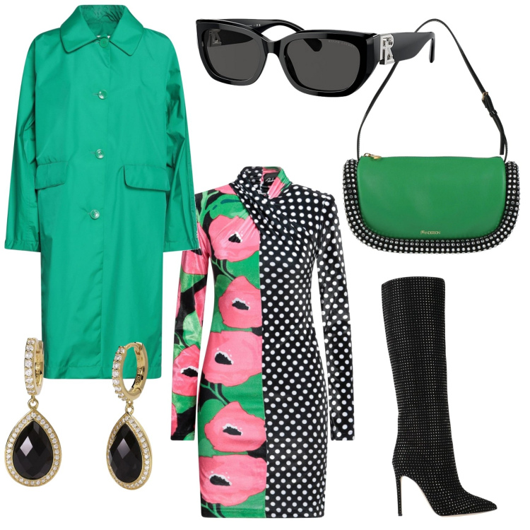 Outfit donna - I papaveri. Stile Bon Ton per Tutti i giorni. Abbinamento con stivali, trench, vestiti corti, borse a mano, orecchini, occhiali da sole.
