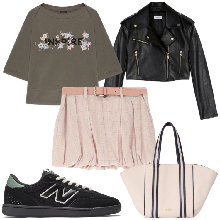 Outfit donna - Total look #2129602. Stile Trendy per Tutti i giorni. Abbinamento con sneakers, minigonne, felpe, shopping bag, blazer.