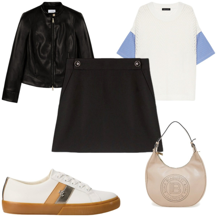 Outfit donna - Total look #2129604. Stile Trendy per Tutti i giorni. Abbinamento con sneakers, borse a spalla, maglieria, blazer, minigonne.