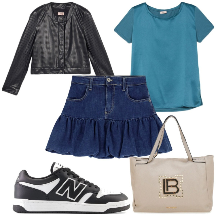 Outfit donna - Total look #2129605. Stile Trendy per Tutti i giorni. Abbinamento con sneakers, minigonne, borse a spalla, t-shirt, giacche.