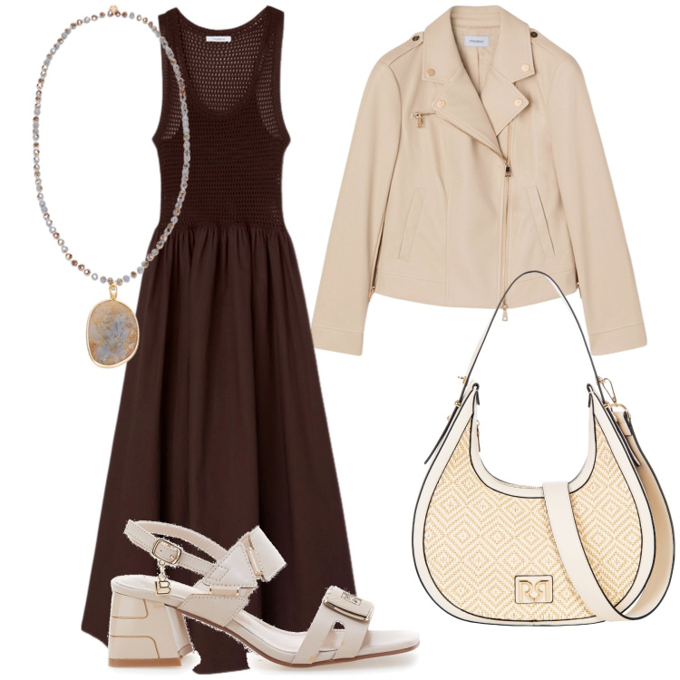 Outfit donna - Motivi di ufficio. Stile Urban per Ufficio. Abbinamento con borse a mano, sandali col tacco, ciondoli, blazer, vestiti.