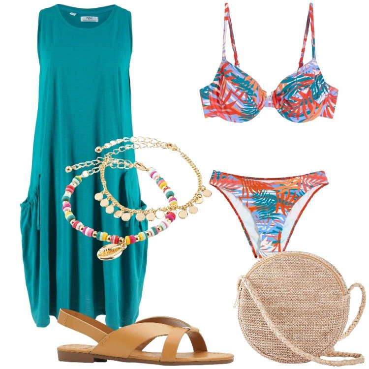 Outfit donna - bonprix HOLIDAY CAPSULE. Stile Etnico per Mare. Abbinamento con vestiti, sandali, bikini, braccialetti con ciondoli, borse a tracolla.