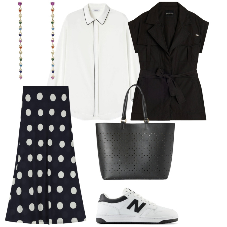 Outfit donna - Orecchini colorati. per Tutti i giorni. Abbinamento con orecchini, sneakers, gonne lunghe, trench, shopping bag, camicie.