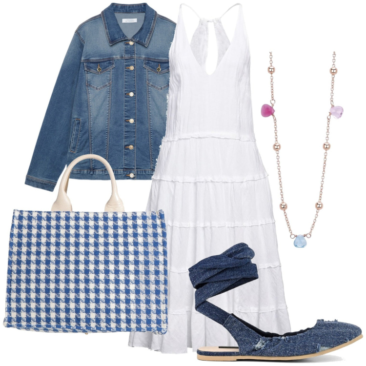 Outfit donna - La bag a quadretti vichy. Stile Romantica per Tutti i giorni. Abbinamento con borse a mano, vestiti midi/longuette, collane, blazer, ballerine.