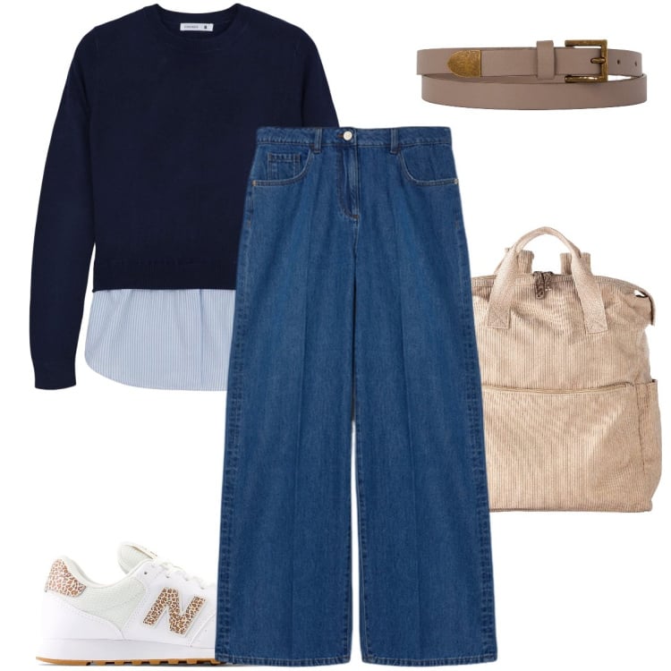 Outfit donna - Lo zaino a costine. Stile Casual per Scuola/Università. Abbinamento con zaini, maglieria, cinture, jeans, sneakers.