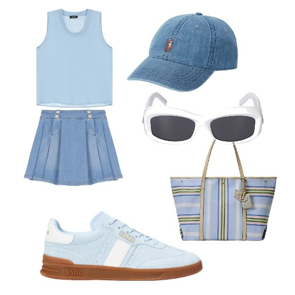 Outfit donna - un gelato alle 15.00. Stile Urban per Mare. Abbinamento con minigonne, top, sneakers, cappelli, borse tote, occhiali da sole.
