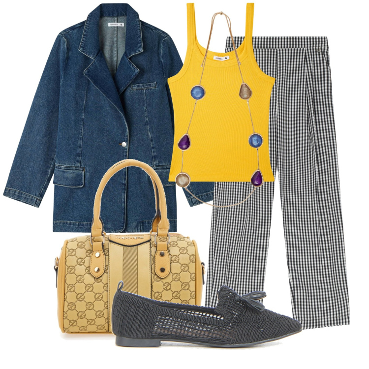 Outfit donna - Total look #2129771. Stile Urban per Tutti i giorni. Abbinamento con blazer, canottiere, pantaloni, borse a spalla, ballerine, collane.