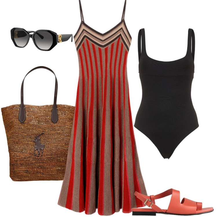 Outfit donna - Aperitivo in spiaggia. Stile Vintage retrò per Mare. Abbinamento con ciabatte, occhiali da sole, borse tote, vestiti, costumi interi.