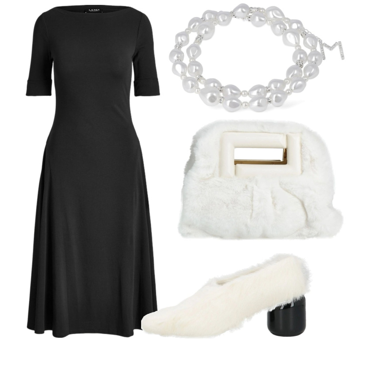 Outfit donna - Décolleté da donna ultra particolari. Stile Chic per Serata fuori. Abbinamento con décolleté, borse a mano, vestiti, collane.