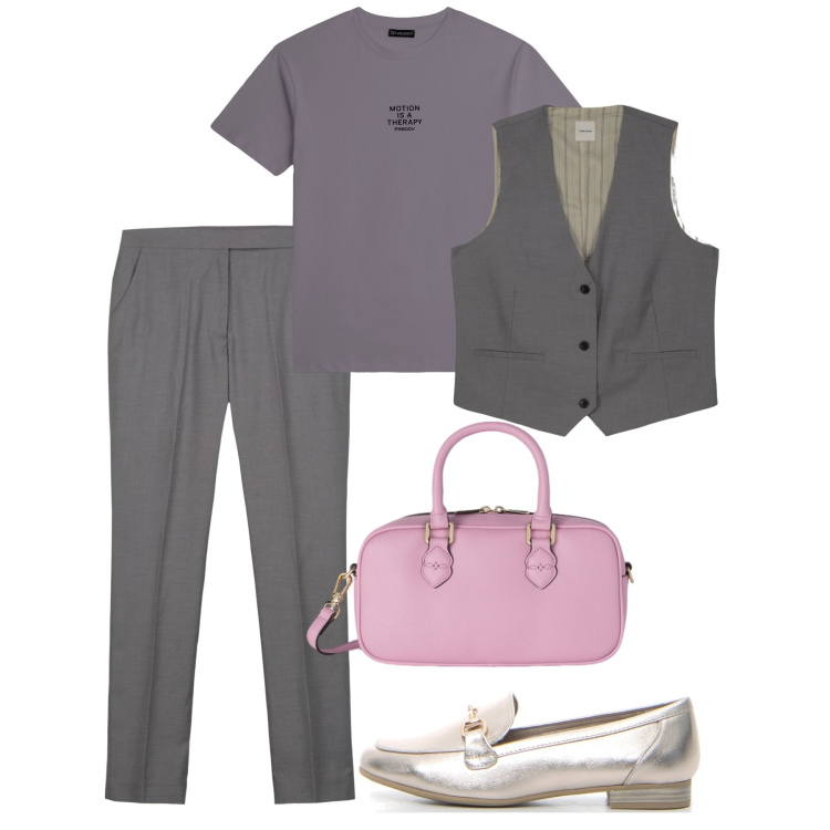 Outfit donna - Mannish a maggio - @laurafo. Stile Mannish per Tutti i giorni. Abbinamento con t-shirt, pantaloni, gilet, mocassini, borse a mano.