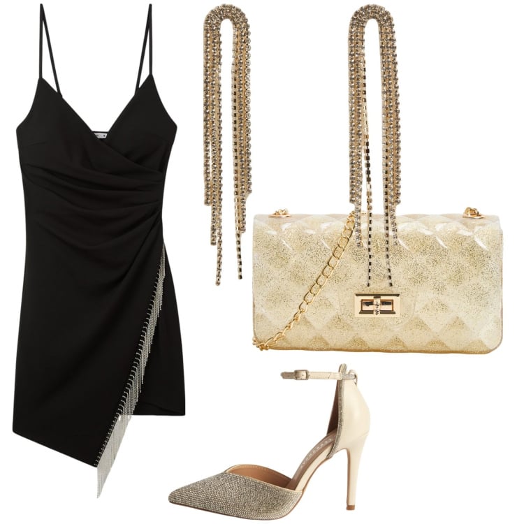 Outfit donna - Total look #2129884. Stile Glamour per Cerimonia. Abbinamento con vestiti corti, orecchini, borse a tracolla, décolleté.