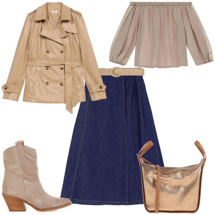 Outfit donna - Total look #2129918. Stile Boho per Tutti i giorni. Abbinamento con borse a mano, cinture, gonne lunghe, camicie, stivaletti, trench.
