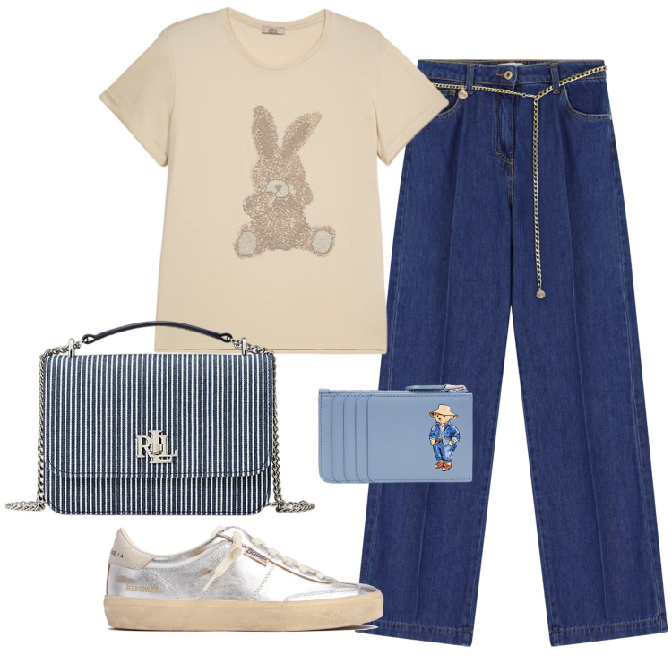 Outfit donna - Total look #2129934. Stile Casual per Tutti i giorni. Abbinamento con jeans, borse a spalla, portafogli, sneakers, t-shirt.