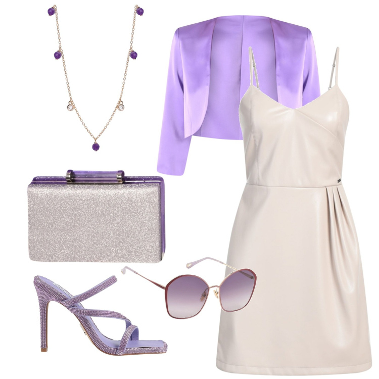 Outfit donna - La clutch protagonista. Stile Glamour per Cerimonia. Abbinamento con vestiti corti, occhiali da sole, sandali col tacco, collane, pochette, bolero.