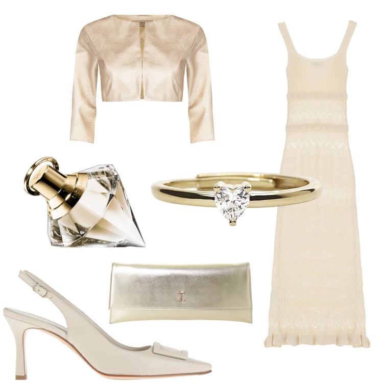 Outfit donna - Comunione in vista. Stile Minimal per Cerimonia. Abbinamento con décolleté, profumi, anelli, bolero, vestiti midi/longuette, pochette.