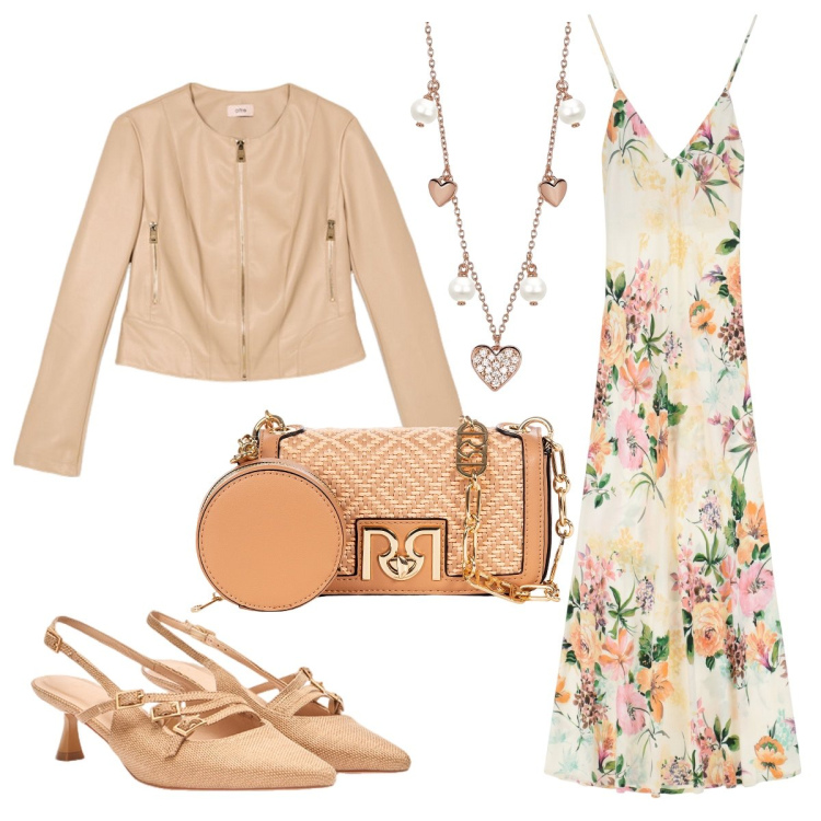 Outfit donna - Meraviglioso floreale. Stile Bon Ton per Tutti i giorni. Abbinamento con vestiti lunghi, collane, borse a tracolla, giacche, décolleté.