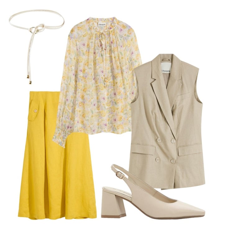 Outfit donna - Giallo vitaminico. Stile Boho per Tutti i giorni. Abbinamento con décolleté, bluse, gonne, gilet, cinture.