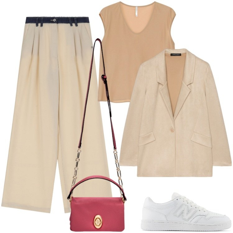 Outfit donna - Completo mannish. Stile Mannish per Serata fuori. Abbinamento con sneakers, pantaloni, top, blazer, borse a tracolla.