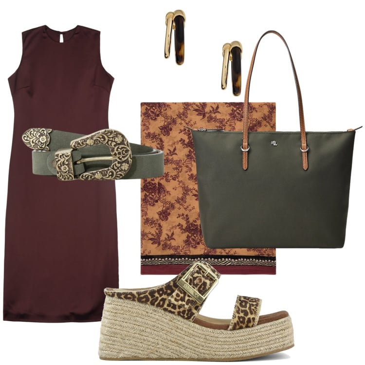 Outfit donna - Giungla cittadina - @pamela. Stile Minimal per Ufficio. Abbinamento con cinture, borse tote, orecchini, vestiti midi/longuette, zeppe, foulard.
