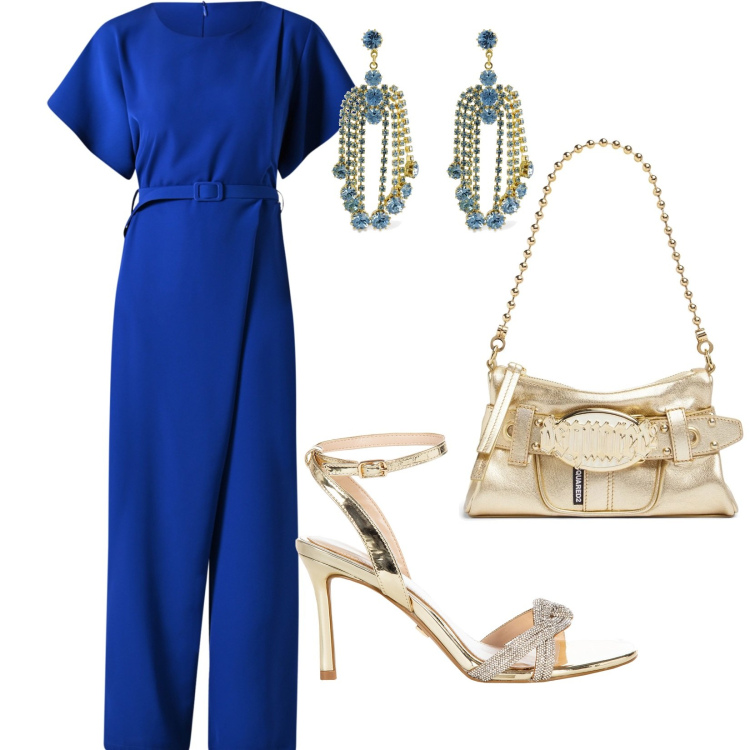 Outfit donna - Cerimonia in jumpsuit. Stile Chic per Cerimonia. Abbinamento con tute, sandali col tacco, orecchini, borse a spalla.