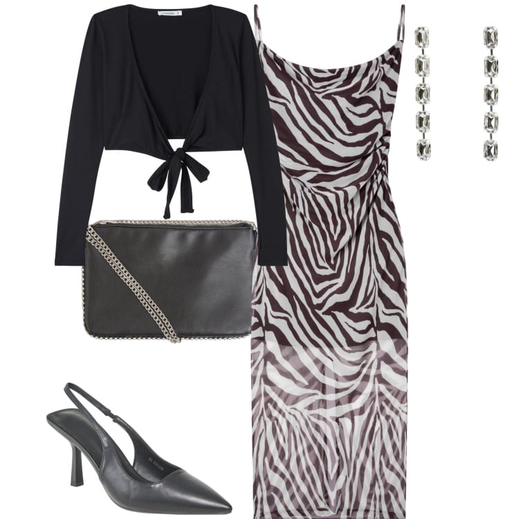 Outfit donna - Un occasione speciale. Stile Glamour per Serata fuori. Abbinamento con vestiti lunghi, orecchini, blazer, décolleté, borse a tracolla.