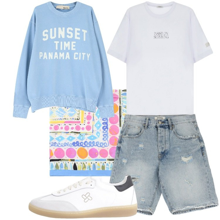 Outfit uomo - Freschezza. Stile Casual per Tutti i giorni. Abbinamento con sneakers, bermuda, felpe, t-shirt, sciarpe e foulard.