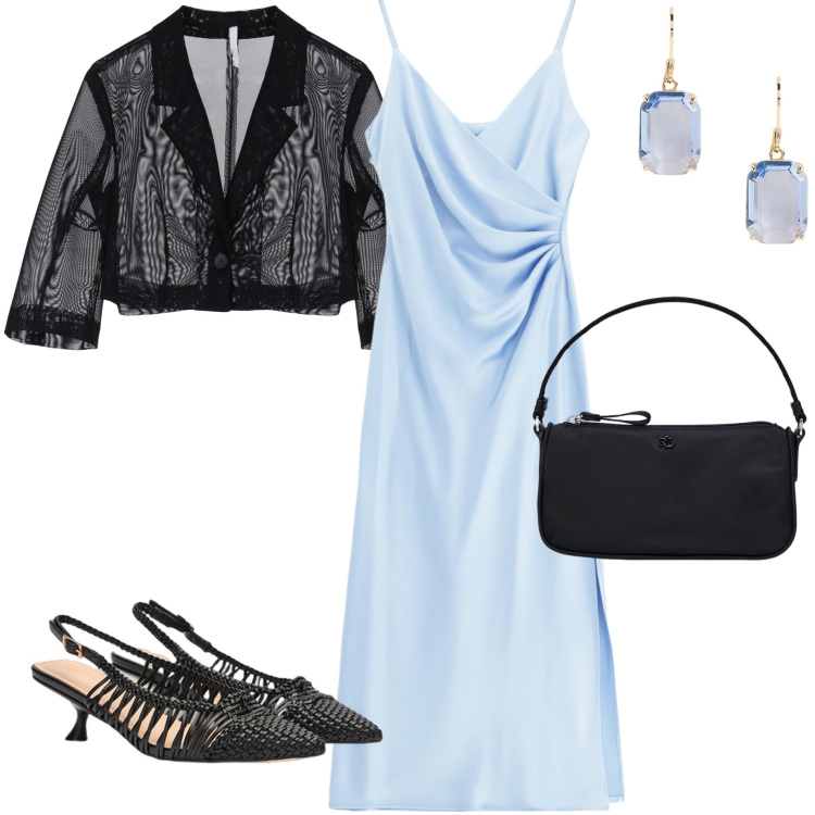Outfit donna - Cerimonia. Stile Chic per Cerimonia. Abbinamento con vestiti midi/longuette, blazer, orecchini, pochette, décolleté.