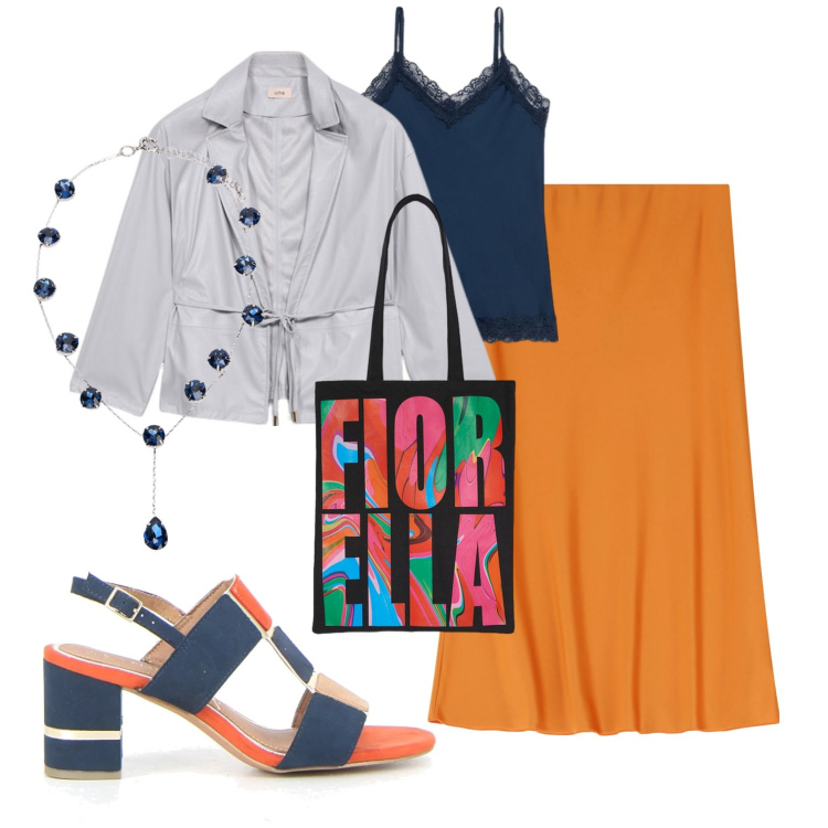 Outfit donna - New shop Boscaini scarpe. Stile Trendy per Tutti i giorni. Abbinamento con gonne longuette, borse tote, sandali in pelle, collane, blazer, top.