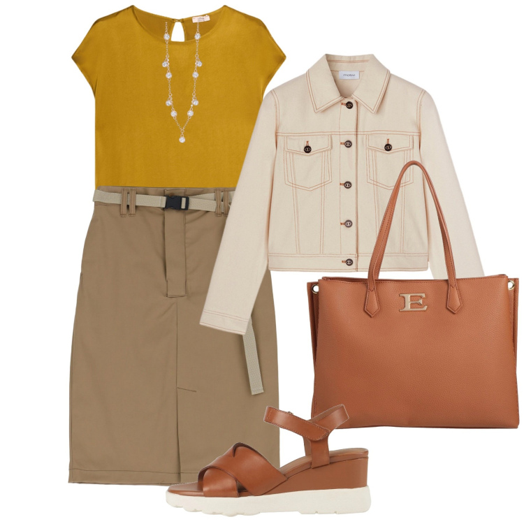 Outfit donna - Brownie. Stile Bon Ton per Tutti i giorni. Abbinamento con sandali in pelle, borse a mano, collane, gonne, bluse, blazer.