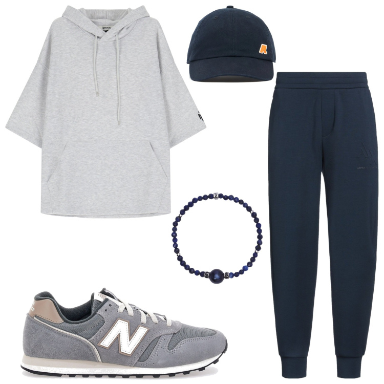 Outfit uomo - Domenica mattina. Stile Casual per Tutti i giorni. Abbinamento con pantaloni, braccialetti, felpe con cappuccio, sneakers, cappelli.