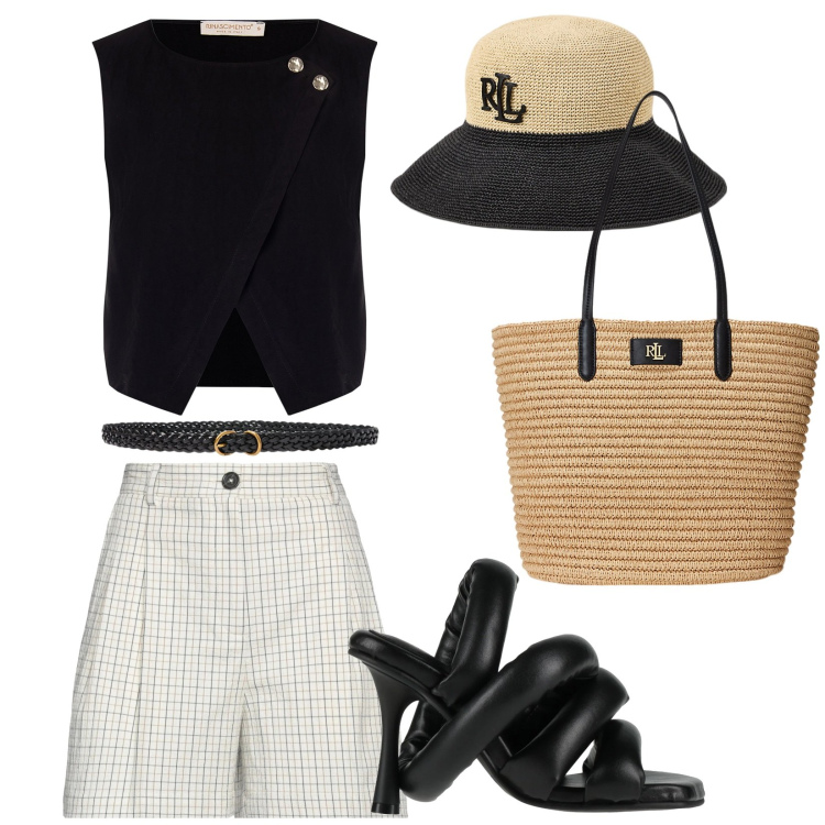 Outfit donna - sandali ankle strap. Stile Chic per Tutti i giorni. Abbinamento con shorts, sandali col tacco, top, cinture, borse tote, cappelli.