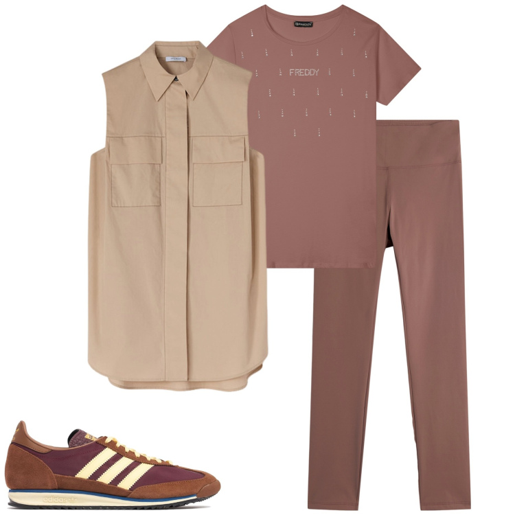 Outfit donna - Tempo libero. Stile Casual per Tutti i giorni. Abbinamento con leggings, t-shirt, camicie, sneakers.
