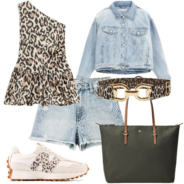 Outfit donna - Total look #2130538. Stile Trendy per Tutti i giorni. Abbinamento con cinture, shorts, blazer, vestiti corti, borse tote, sneakers.