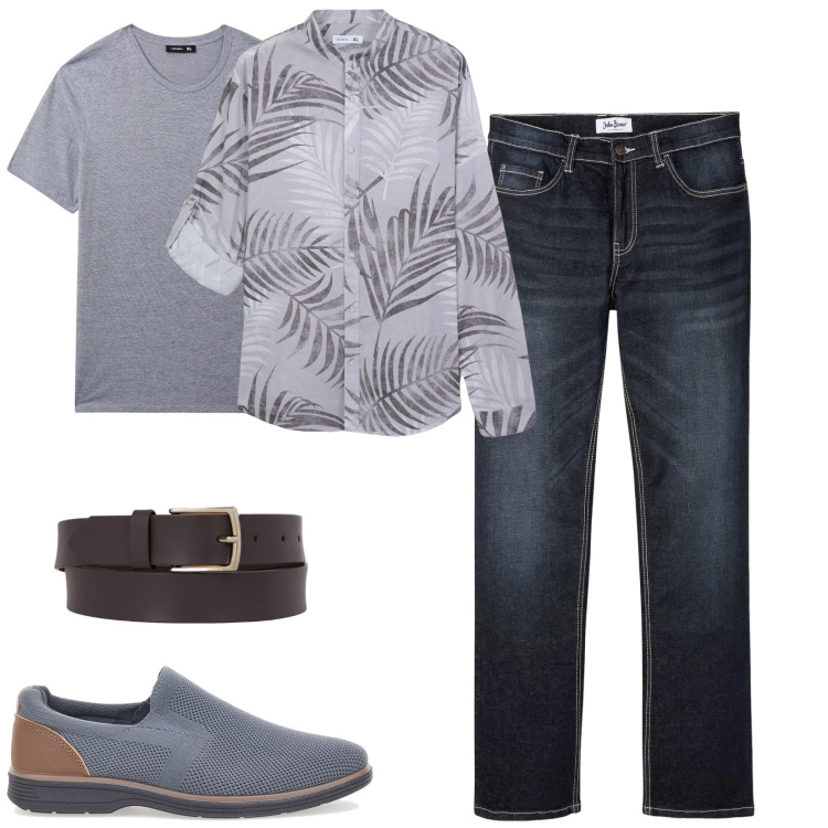 Outfit uomo - City. Stile Urban per Tutti i giorni. Abbinamento con jeans bootcut, camicie, t-shirt, cinture, scarpe stringate.
