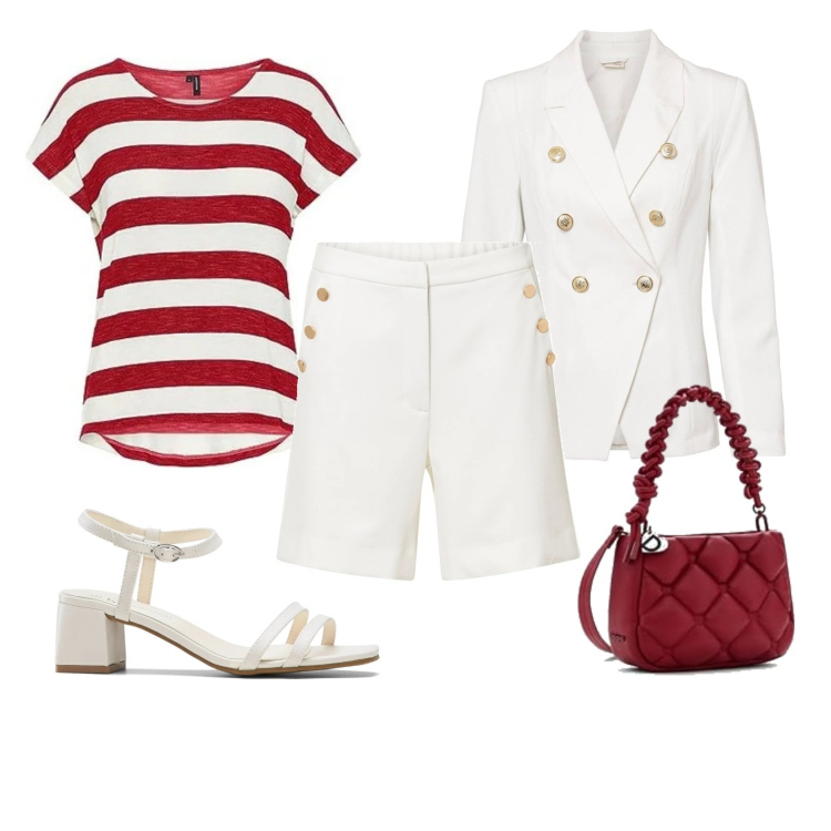 Outfit femme - Ensemble. Style Casual chic pour Tous les jours. Assortir avec pantalon , blazers, sandales à talon, hauts, sacs à main.