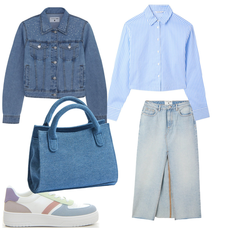 Outfit donna - Love jeans. Stile Casual per Tutti i giorni. Abbinamento con camicie, borse a tracolla, cappotti, gonne lunghe, sneakers.