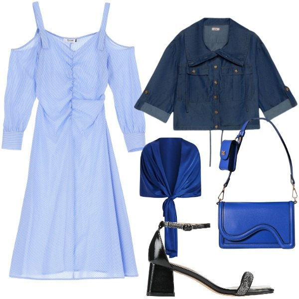 Outfit donna - Sere di maggio. Stile Urban per Serata fuori. Abbinamento con sandali col tacco, pochette, stole, vestiti, blazer.